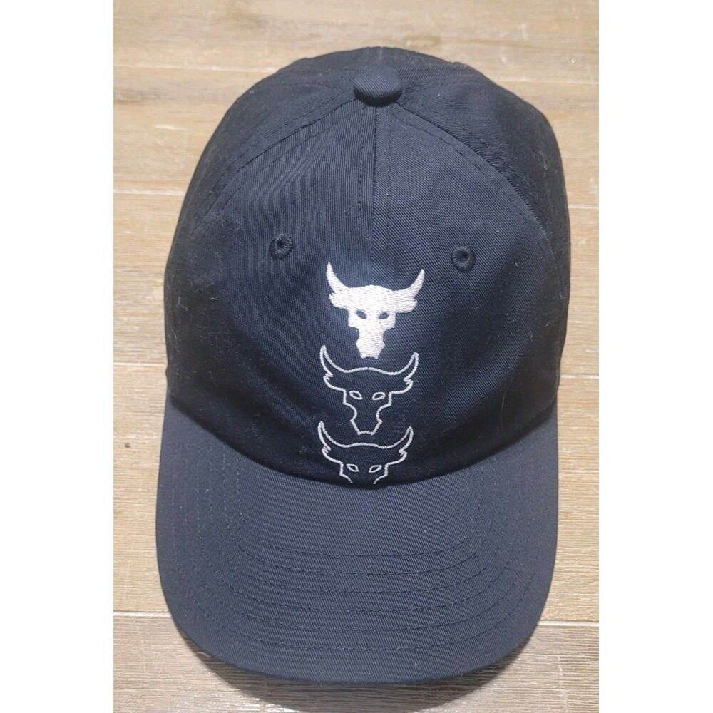 Under Armour Project Rock Hat Adjustable Black Baseball Cap with Bull Logo YOUTH
